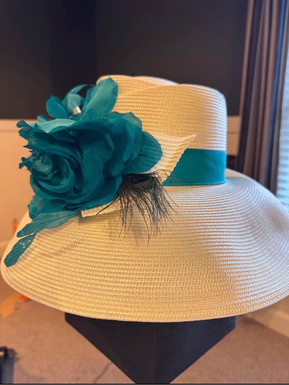Kate Landry Hat with Teal Flower Accent